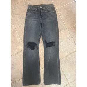 American Eagle 90s Boot Cut 2 Jeans Black Distressed Stretch Waist High Rise